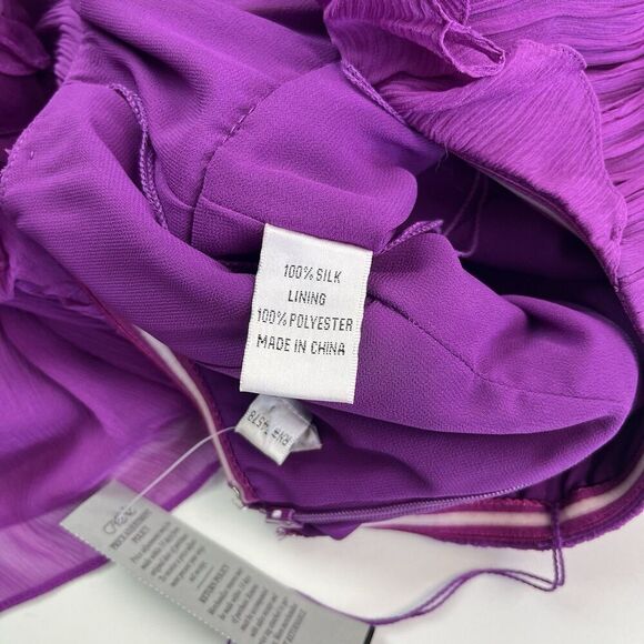 CACHE Y2K Silk Mini Dress Sz 2 Purple Ruffled One Shoulder Fairy Cocktail - Picture 14 of 15